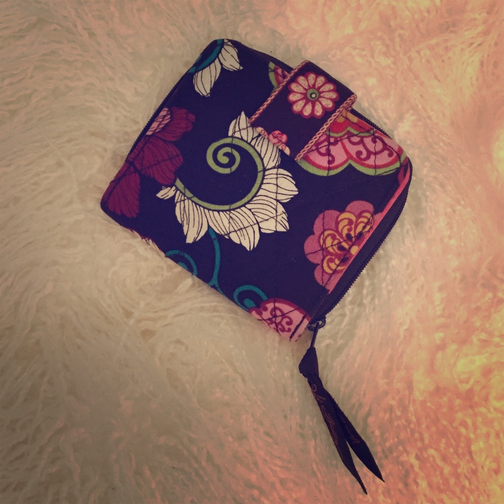 Vera Bradley Mini Zip Wallet Mod Floral Pink Brown